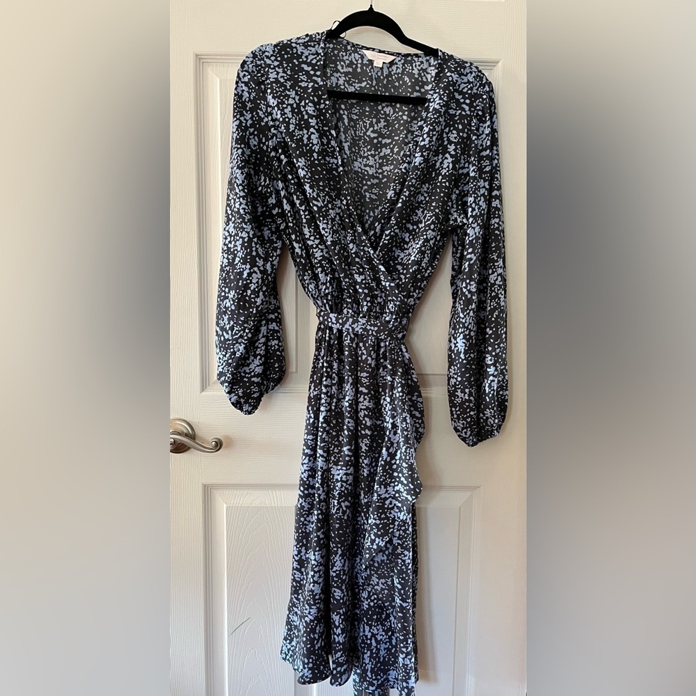 LC Lauren Conrad Black and Blue V-Neck Long Sleeve Dress XL